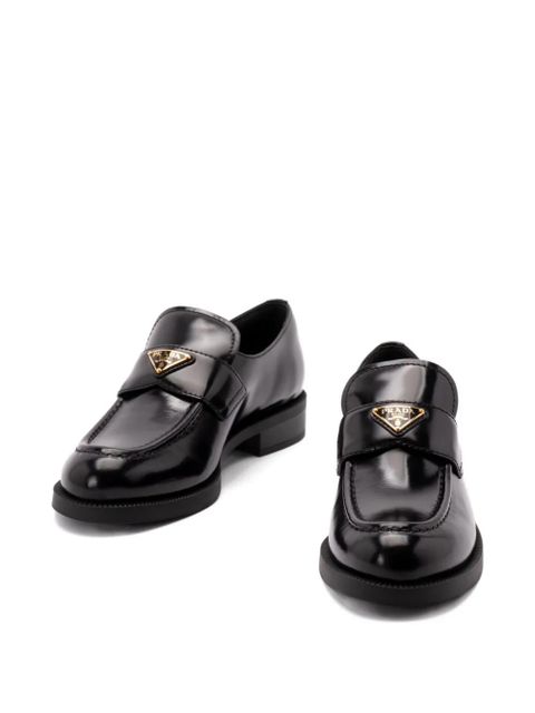 Prada leather triangle-logo loafers - Black