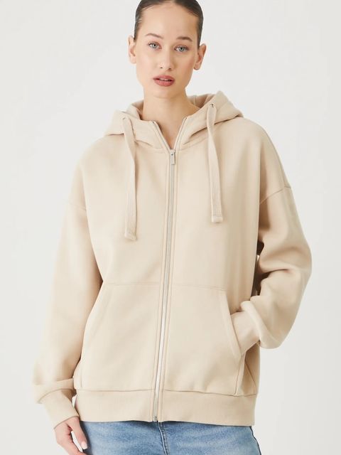 Medicine bluza damska kolor beżowy z kapturem gładka - zdjęcie produktu nr 1