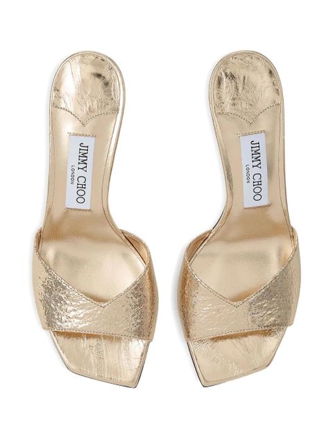 Jimmy Choo metallic-effect leather square-toe heeled sandals - Yellow