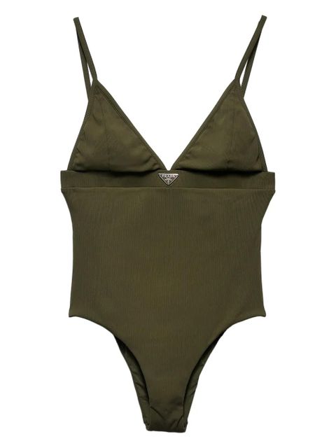 Prada logo-triangle fine-ribbed swimsuit - Green - zdjęcie produktu nr 1