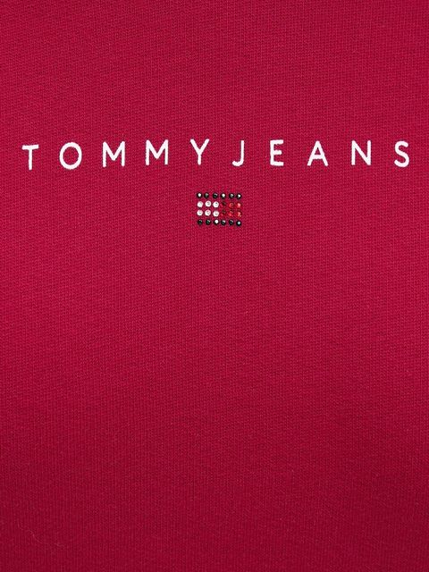 Tommy Jeans bluza bawełniana damska kolor różowy z kapturem z nadrukiem DW0DW21607