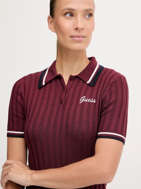 Guess polo z dodatkiem wełny SABINA damski kolor bordowy V5BP04 Z1152