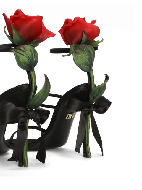 Dolce & Gabbana 105mm rose-appliqué sandals - Black