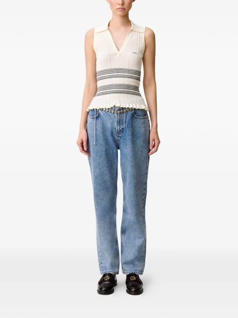 Claudie Pierlot striped V-neck polo top - Neutrals - zdjęcie produktu nr 2