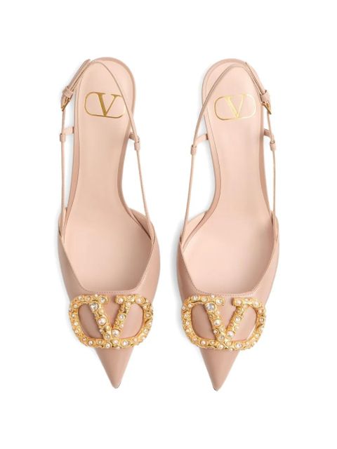 Valentino Garavani VLogo Signature slingback calfskin pumps with jewel logo 80mm - Pink