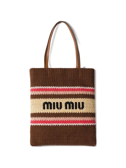 Miu Miu logo-embroidered tote bag - Brown - zdjęcie produktu nr 1