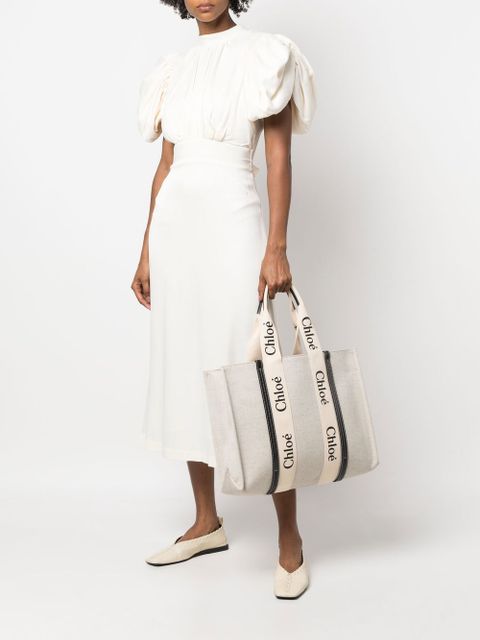 Chloé logo-strap tote bag - BLUE