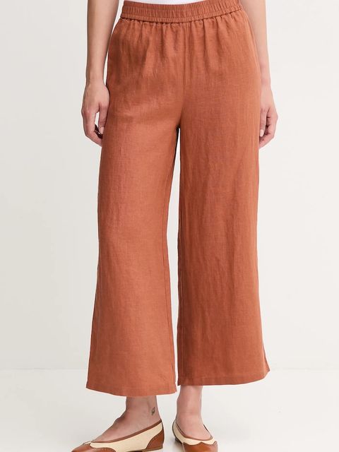 United Colors of Benetton spodnie lniane damskie kolor brązowy proste high waist 4AGHDF09G - zdjęcie produktu nr 1