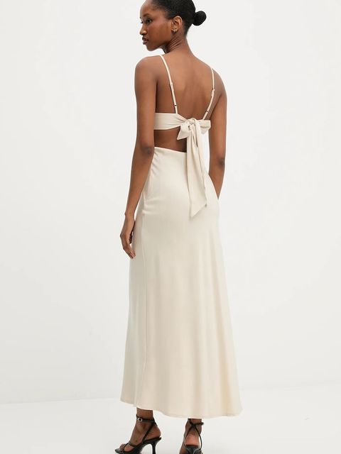 Answear.LAB sukienka kolor beżowy maxi rozkloszowana