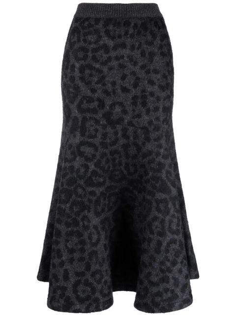 Valentino Garavani leopard pattern flared knitted skirt - Grey - zdjęcie produktu nr 1