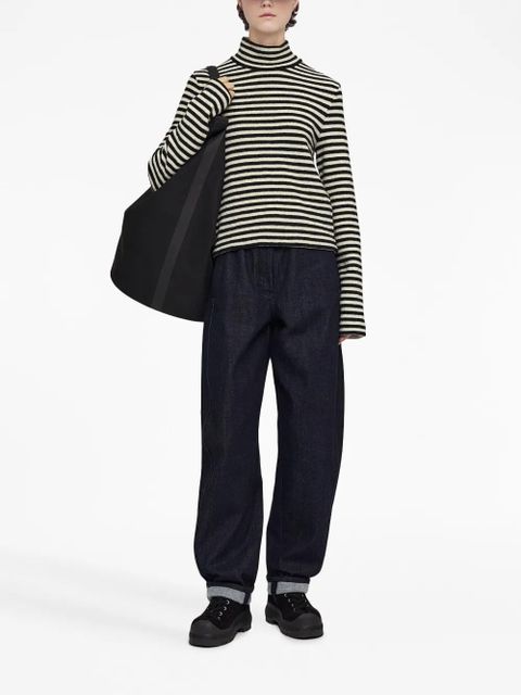 Jil Sander logo-patch striped wool sweater - Black