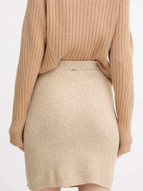 Twinset spódnica z domieszką wełny kolor beżowy mini prosta 252AP3044 - zdjęcie produktu nr 2