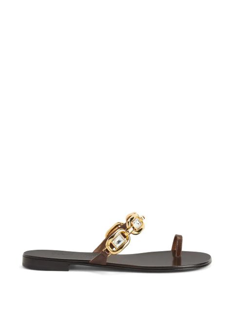 Giuseppe Zanotti Insomnya golden chain crystal flat sandals - Brown - zdjęcie produktu nr 1