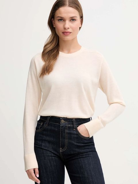 United Colors of Benetton sweter wełniany damski kolor beżowy lekki 11AHD10CV - zdjęcie produktu nr 1