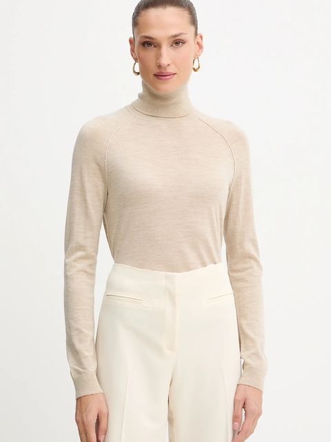 BOSS sweter wełniany damski kolor beżowy lekki z golfem 50548298 - zdjęcie produktu nr 1