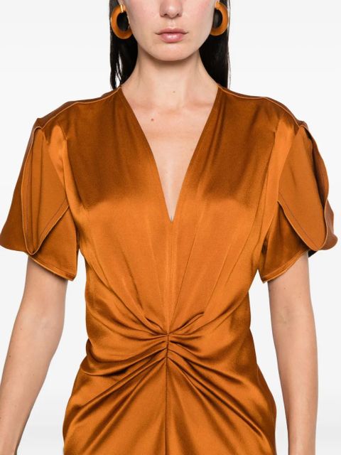 Victoria Beckham gathered satin dress - Brown