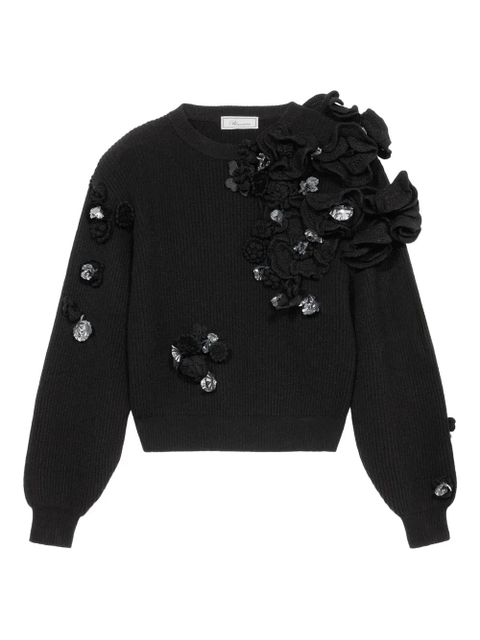 Blumarine flower-embellished ribbed sweater - Black - zdjęcie produktu nr 1