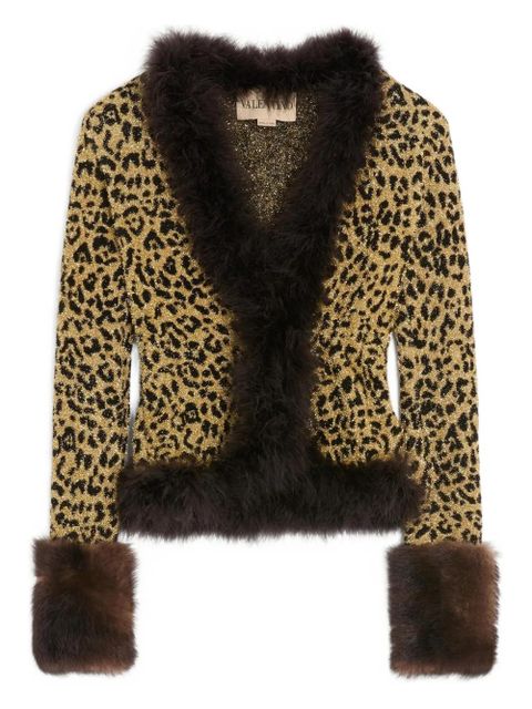 Valentino Garavani animal-print feather-trimmed cardigan - Yellow