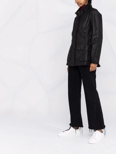Barbour wax-coated buttoned-up jacket - Black