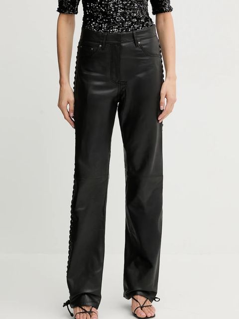 Rotate spodnie skórzane damskie kolor czarny szerokie high waist 115133100