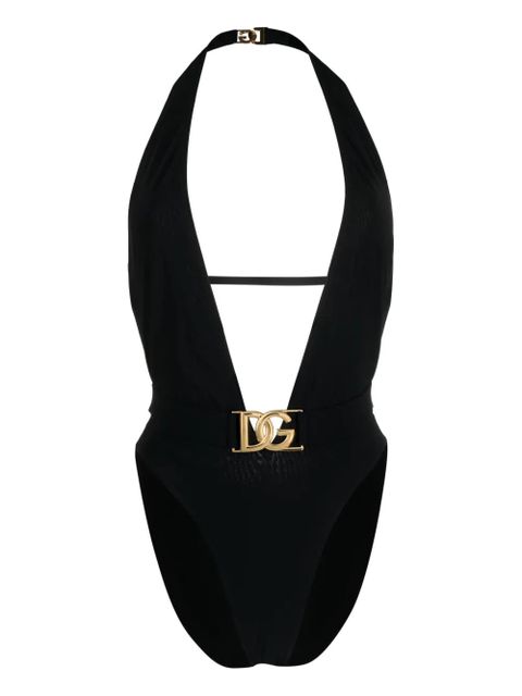 Dolce & Gabbana logo-plaque plunge swimsuit - Black - zdjęcie produktu nr 1
