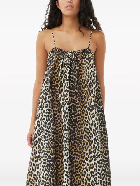GANNI leopard-print cotton midi dress - Black