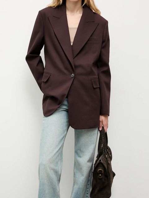 Answear.LAB marynarka kolor bordowy jednorzędowa gładka