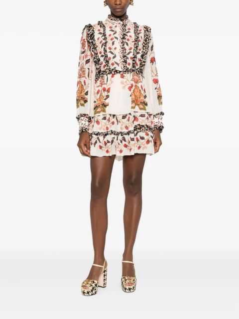 FARM Rio floral-print ruffled dress - Neutrals - zdjęcie produktu nr 2
