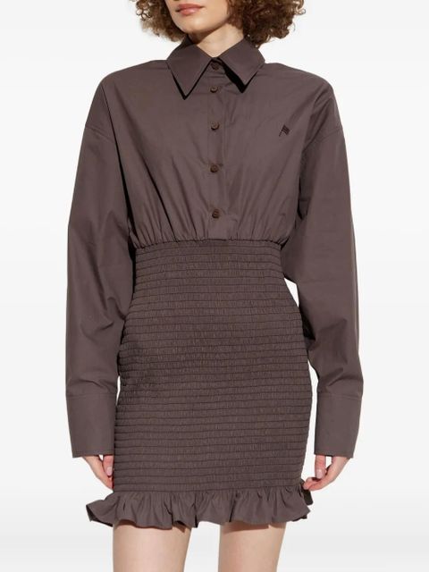 The Attico smocked ruffled mini dress - Brown