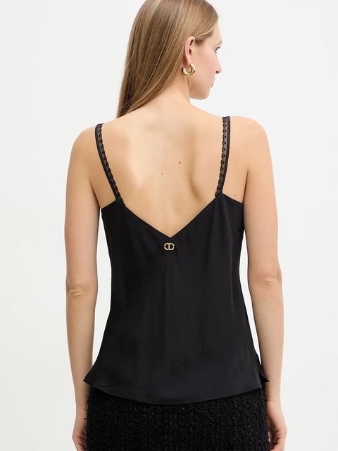 Twinset top z dodatkiem jedwabiu damska kolor czarny gładka 252TT2411 - zdjęcie produktu nr 2