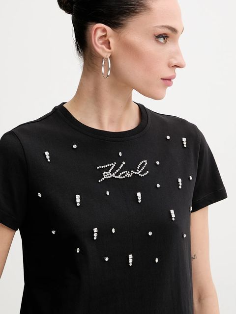 Karl Lagerfeld t-shirt bawełniany damski kolor czarny A2W17120