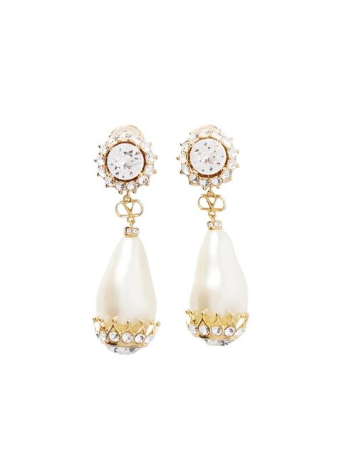Valentino Garavani VLogo Signature crystal-embellished pearl earrings - White - zdjęcie produktu nr 1