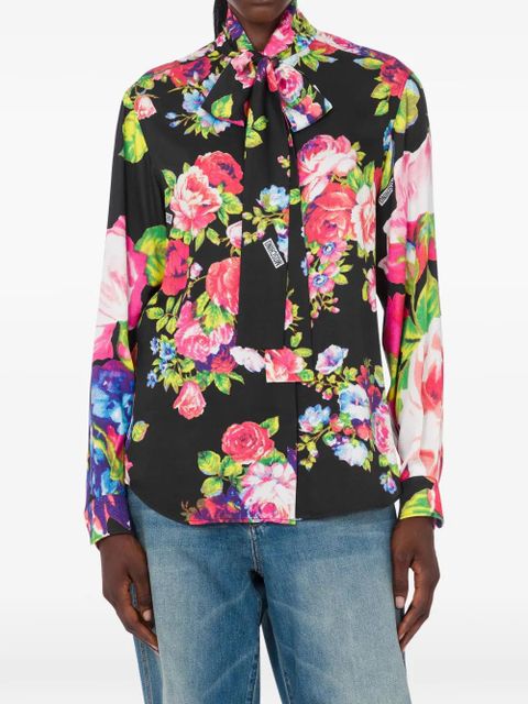 Moschino floral-pattern tie-neck blouse - Black