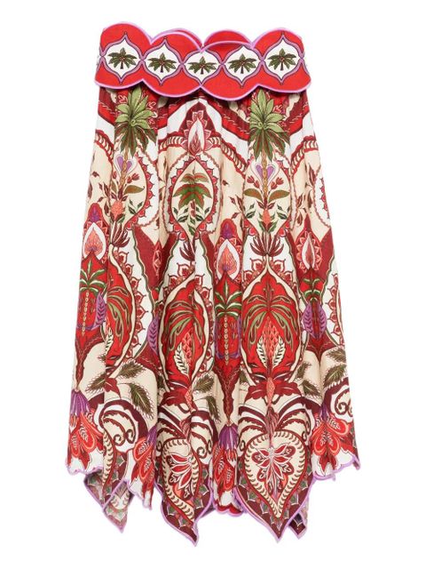 FARM Rio scalloped printed midi skirt - Red - zdjęcie produktu nr 1