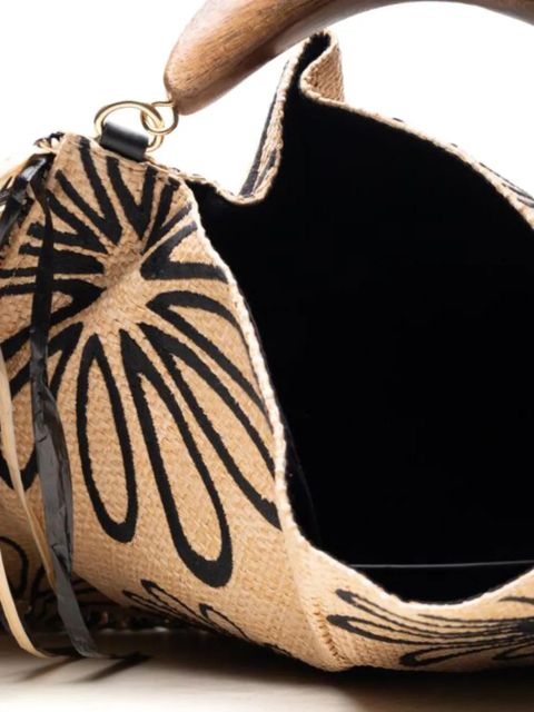 FARM Rio mini fringed floral tote bag - Neutrals