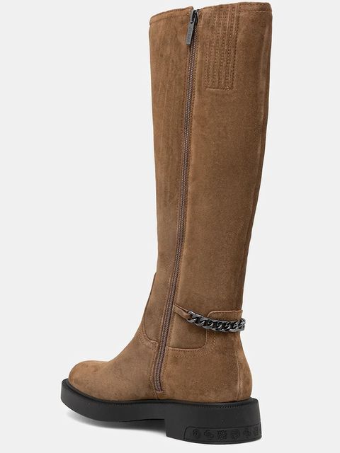 Guess kozaki zamszowe FYONAL2 damskie kolor brązowy na płaskim obcasie FLFYN2 LEA11