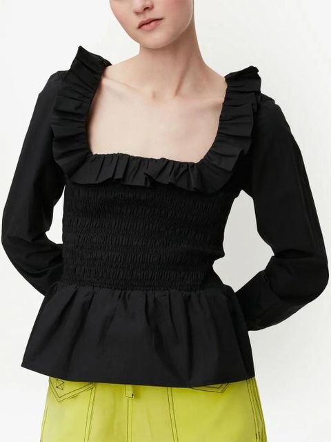 GANNI cotton poplin smock blouse - Black