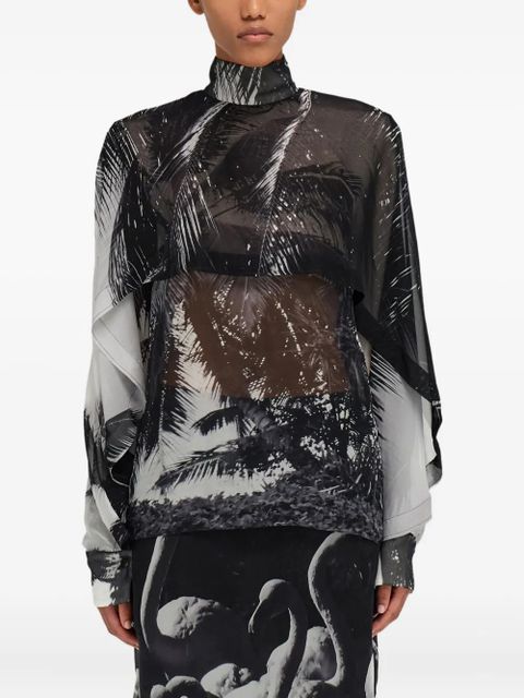 Ferragamo palm-tree print high-neck shirt - Grey