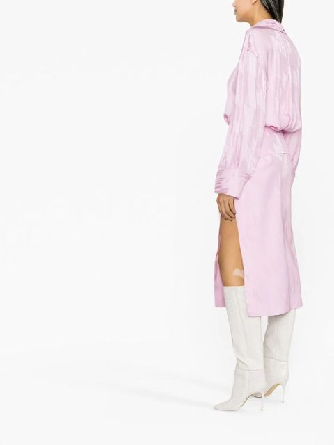 The Attico logo-jacquard satin shirt dress - Pink