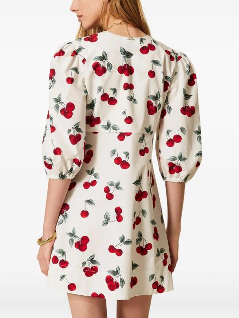 TWINSET V-neck cherry-print mini dress - White