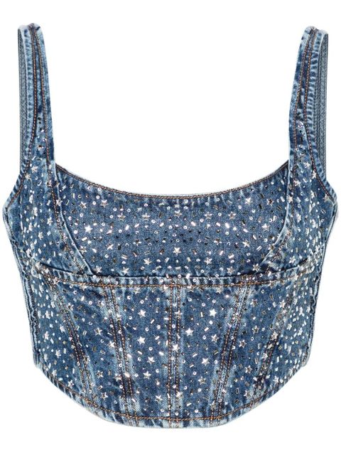 Alessandra Rich rhinestoned denim bustier - Blue - zdjęcie produktu nr 1