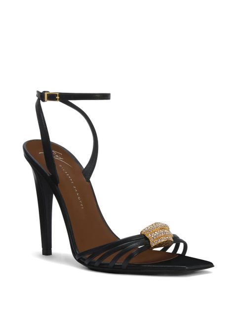 Giuseppe Zanotti Sunset Glow rhinestone brooch strappy leather sandals - Black - zdjęcie produktu nr 2