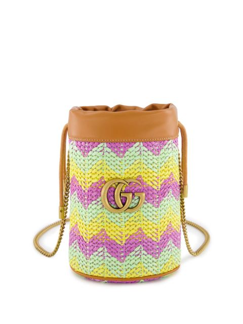 Gucci mini GG Marmont chevron-knit bucket bag - Brown
