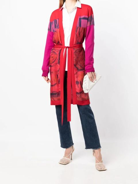 Ferragamo heritage-print long belted cardigan - Red