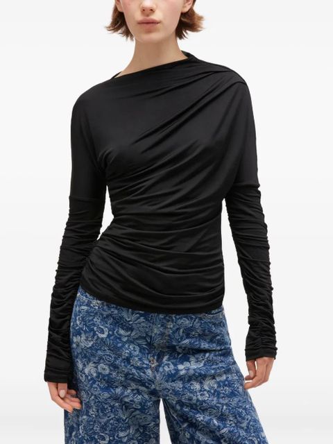 GANNI ruched jersey top - Black