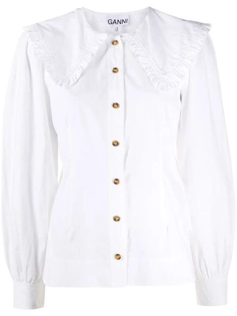GANNI oversized-collar buttoned blouse - White - zdjęcie produktu nr 1