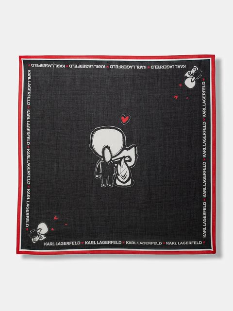 Karl Lagerfeld chusta z dodatkiem jedwabiu IKON VALENTINE damska kolor czarny wzorzysta B1W33106 - zdjęcie produktu nr 1