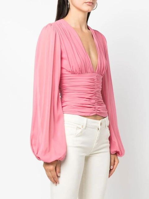 Blumarine ruched V-neck silk blouse - Pink