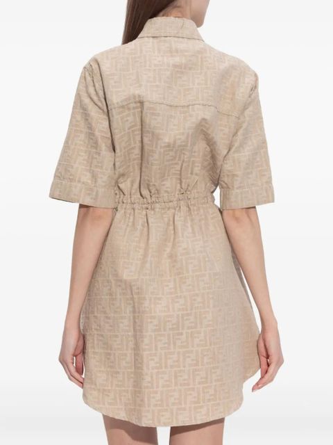 FENDI monogram-logo shirt dress - Neutrals
