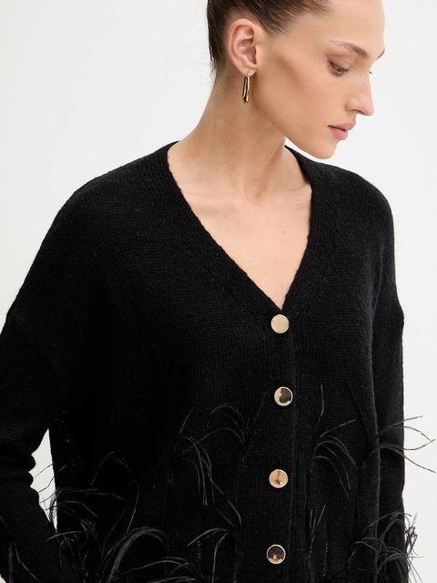 Fracomina kardigan z domieszką wełny damski kolor czarny FS25WT8006K50501